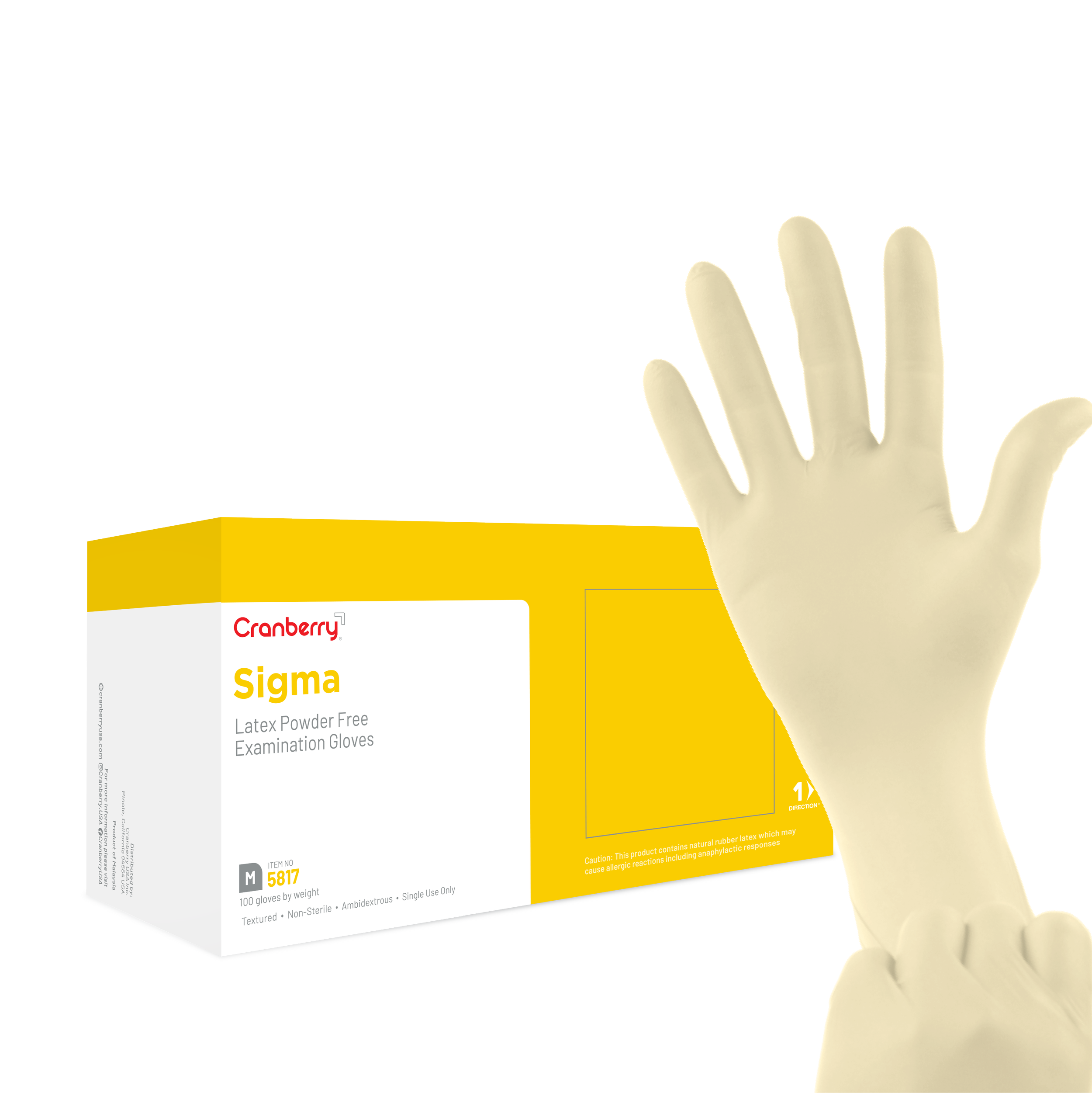 دستکش لاتکس بدون پودر کرنبری Cranberry Sigma سایز متوسط