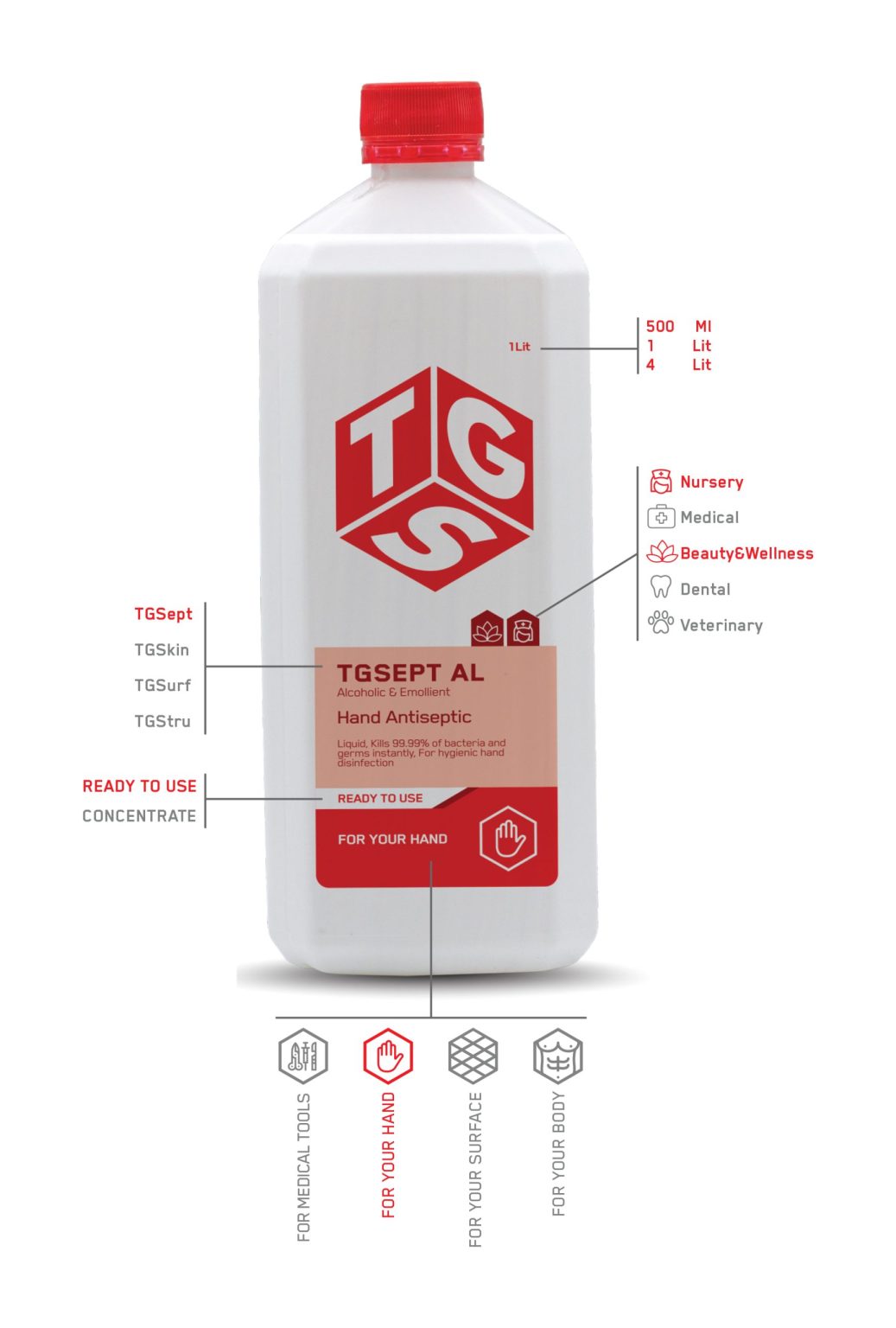 ضدعفونی کننده دست آنتی سپتیک TGS (TGSept AL) یک لیتری